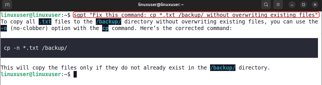 Commandes de dépannage avec Sgpt