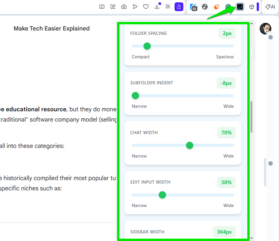 Liste des options de mise en page du Gemini Voyager
