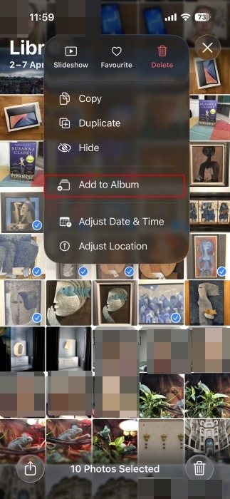 Création d'un nouvel album via l'application Photos sur iPhone. 