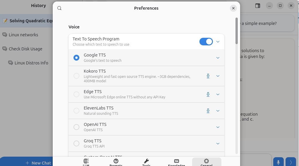 Interaction vocale Newelle