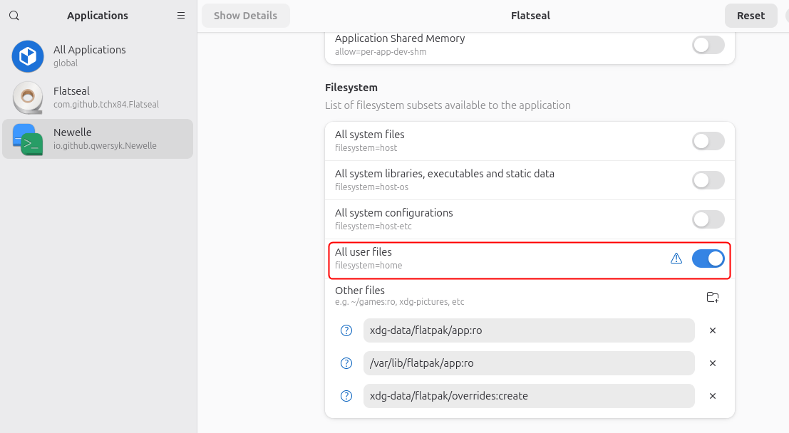 Définir les autorisations Newelle
