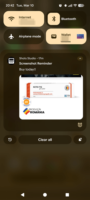 Organiser le rappel de désordre de capture d'écran Android