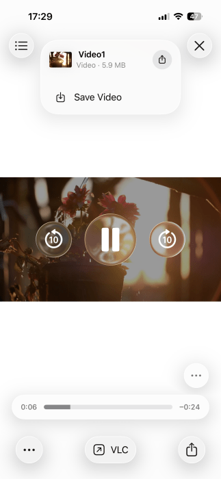 Fichier MP4 converti lu dans l'application Fichiers sur iPhone.  
