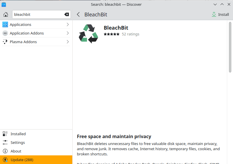 Supprimer des fichiers de manière sécurisée Page du magasin Bleachbit de Linux 13