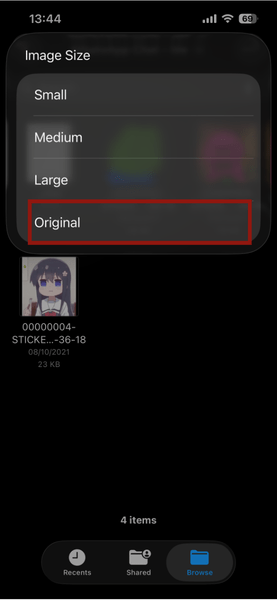 Taille de l'image des fichiers Ios Whatsapp