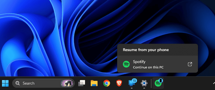 Badge de la barre des tâches de reprise sur plusieurs appareils