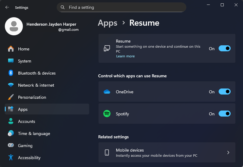 Gérer les paramètres de reprise par application