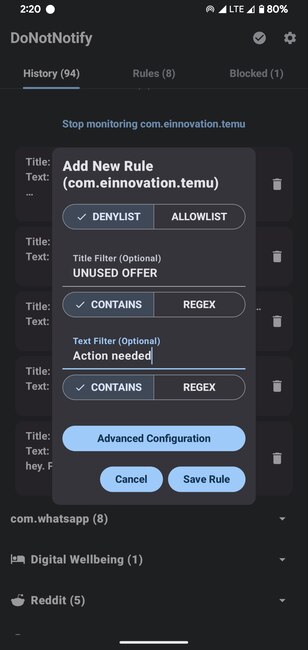 Créer une règle Ne pas notifier