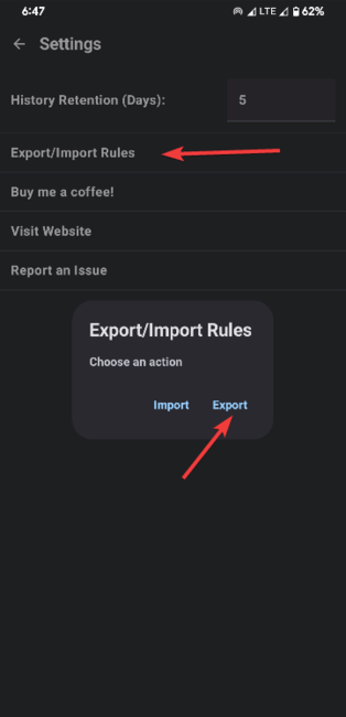 Exporter sans notification