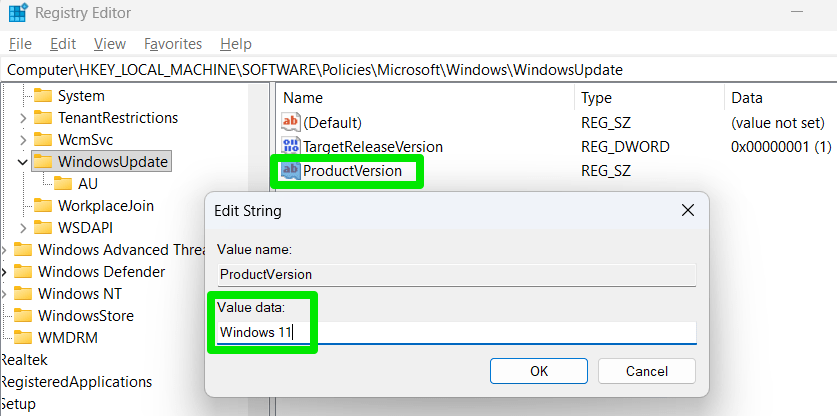 Clé de registre de la version du produit