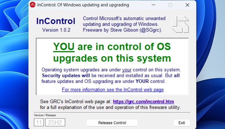 Interface de l'application Windows InControl