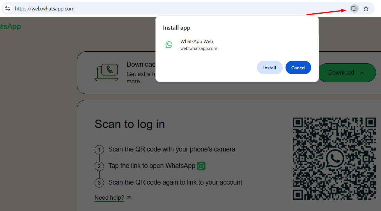 Installation de l'application autonome Web Whatsapp