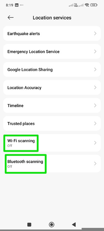 Désactivation de la numérisation Wifi Bluetooth