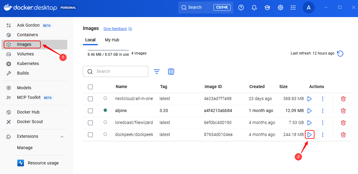 Exécuter le conteneur Dockpeek