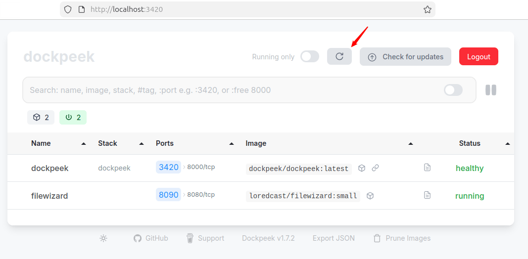 Actualisation Dockpeek en un clic