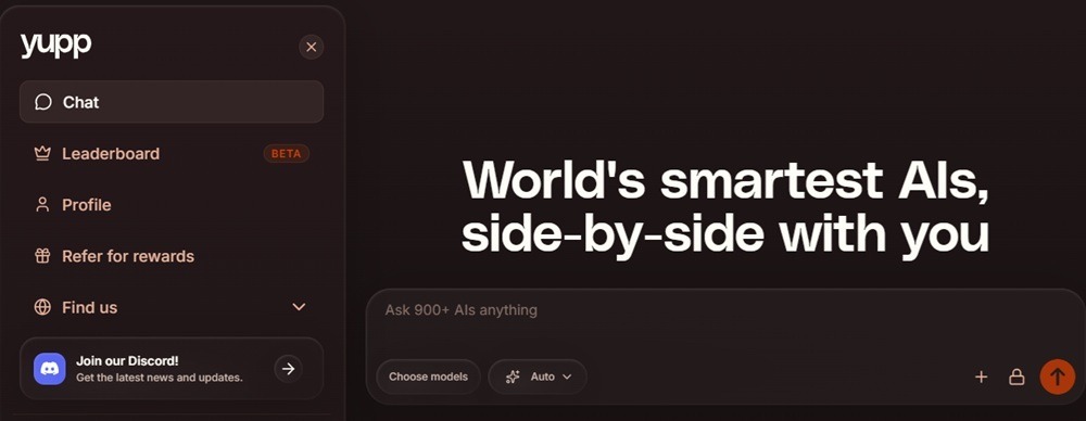 La page d'accueil de Yupp pour tester différents modèles d'IA.