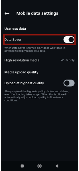Économiseur de données Android Instagram