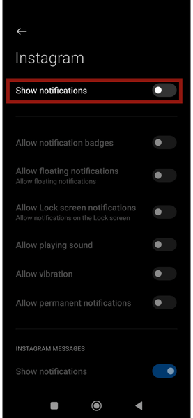 Paramètres Android Désactiver les notifications Instagram