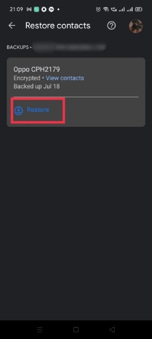 Récupérer les numéros supprimés Android Paramètres Android Restaurer les contacts