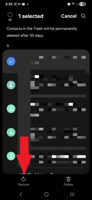 Restauration des contacts supprimés sur Android sur Samsung Galaxy.