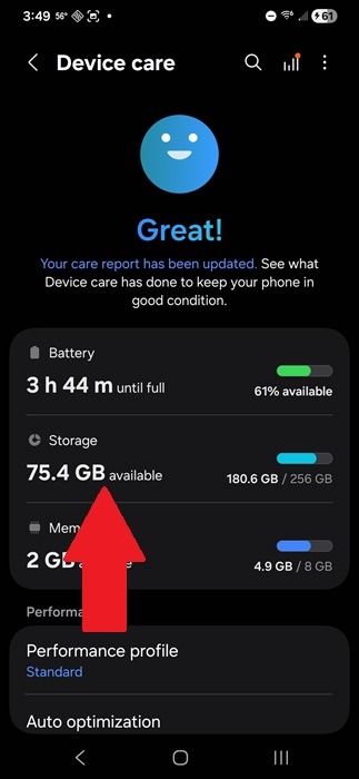 Accéder au stockage Samsung Galaxy.