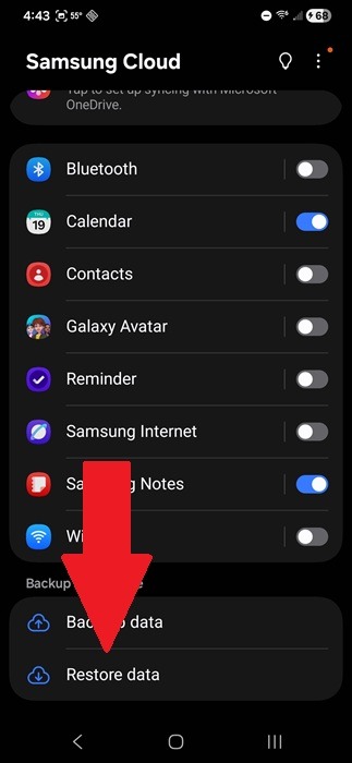 Restauration des données sur Samsung Galaxy.