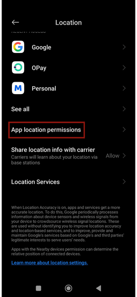 Autorisation de localisation de l'application de localisation Android