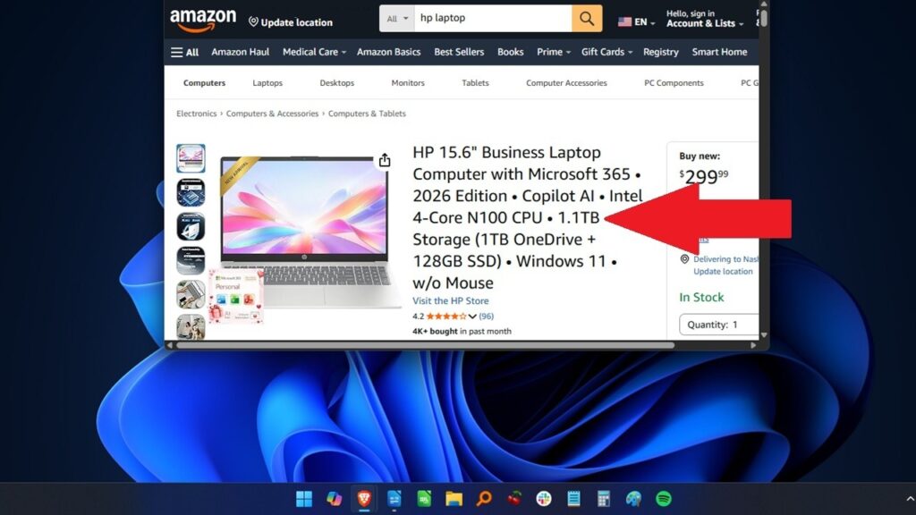 Example of a Windows PC scam listing on Amazon on a Windows desktop.