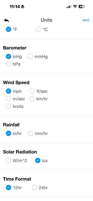 Paramètres des unités