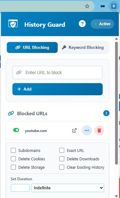 Empêcher le navigateur d'enregistrer l'historique de certains sites Web History Guard Chrome