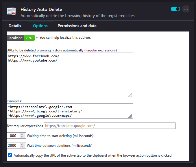 Utilisation de la suppression automatique de l'historique pour supprimer des sites spécifiques de l'historique dans Firefox.