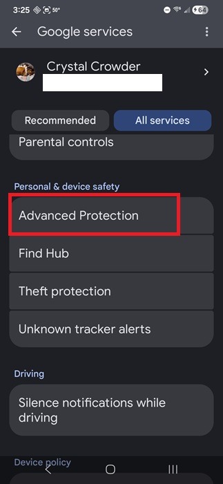 Accédez à la protection avancée sur Android.