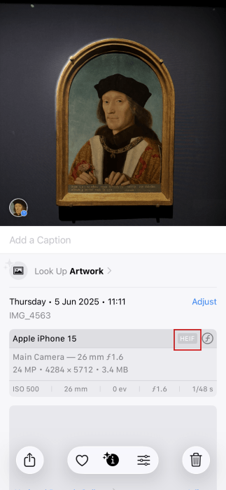 Vérification du format de photos Heic Iphone
