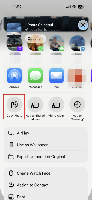 Vérification de la copie d'une photo Heic sur iPhone