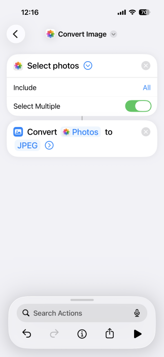 Vérification des raccourcis Heic Iphone Actions multiples