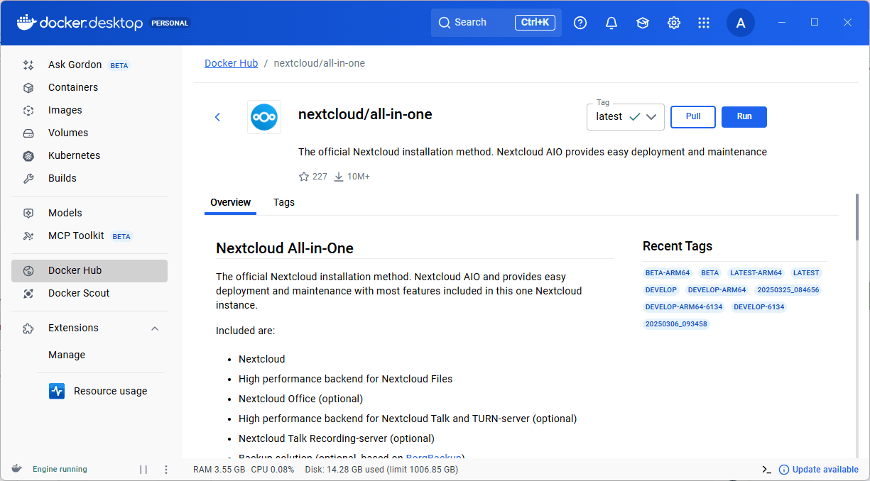 Extraire l'image Nextcloud Aio