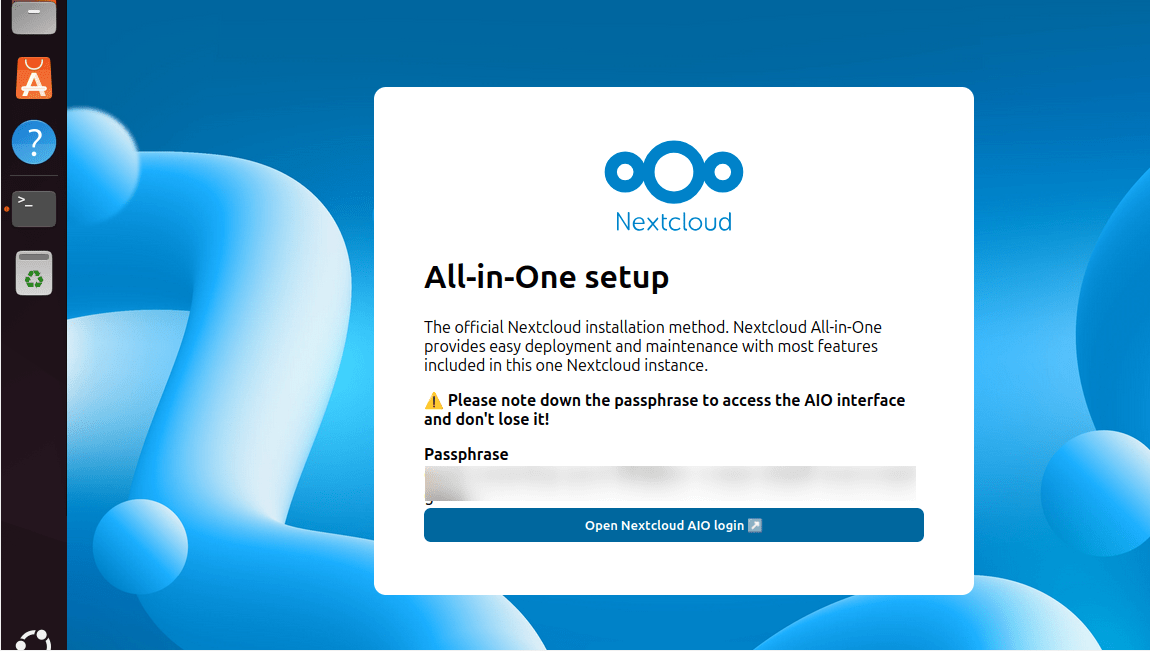 Accéder à Nextcloud Aio Setup Inter