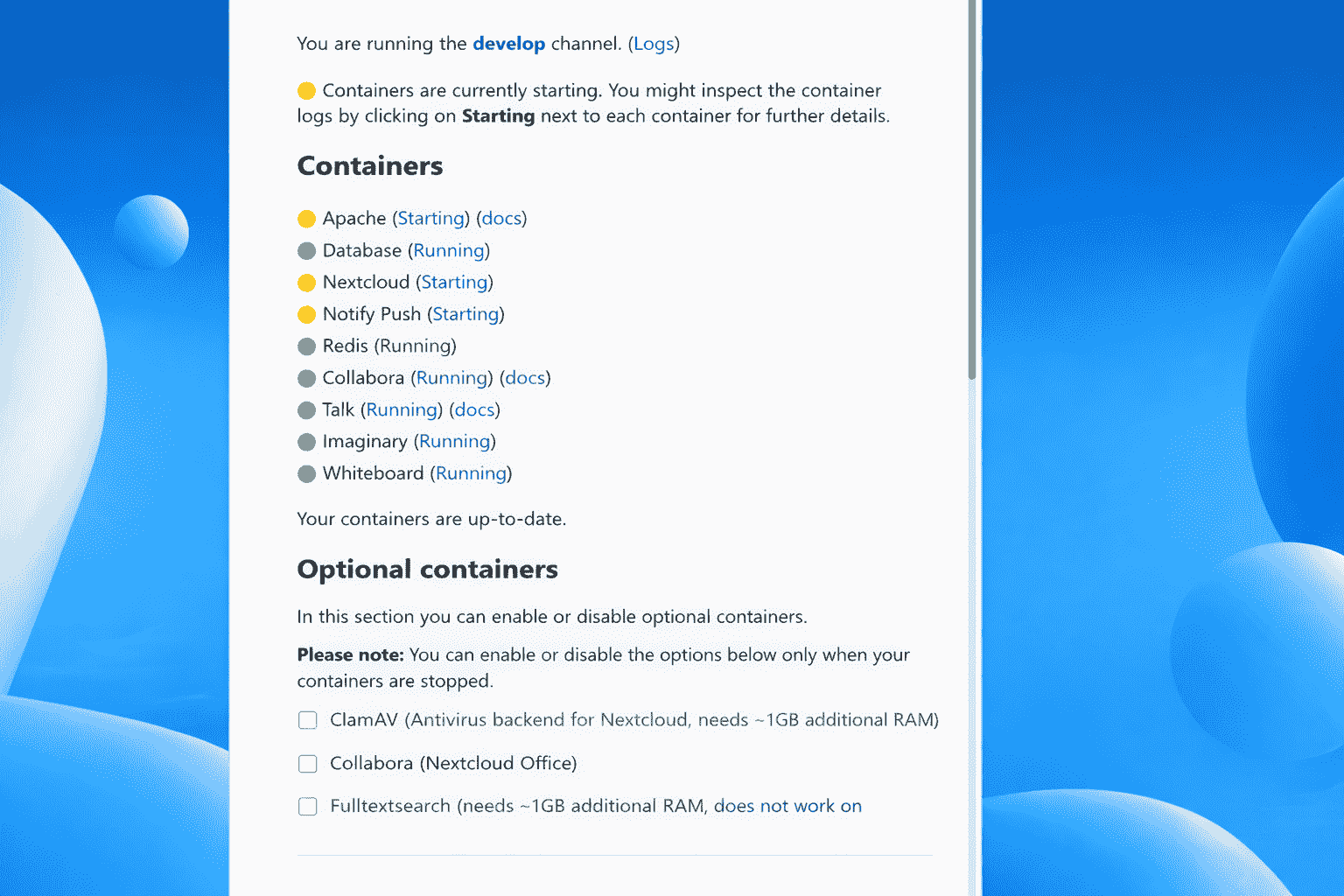 Initialisation des conteneurs Nextcloud