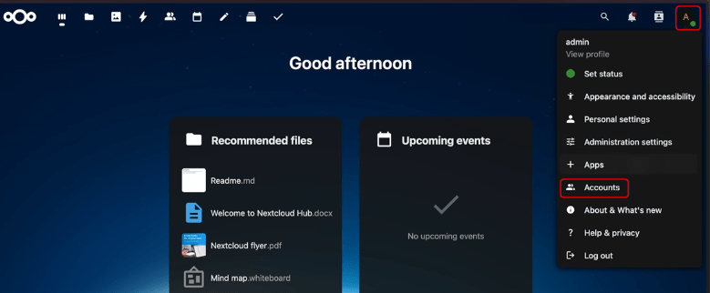 Accéder aux paramètres du compte Nextcloud