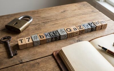Wood blocks on a table with a strong password on them