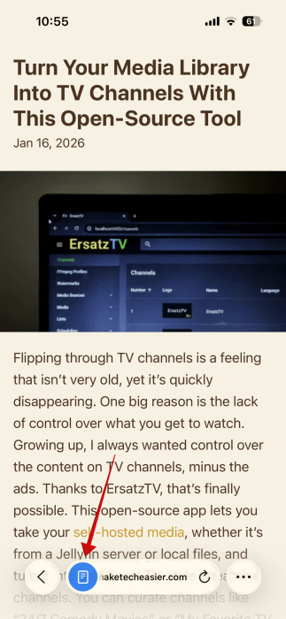Appuyez sur l'icône du mode Lecteur dans la barre d'adresse de Safari sur iPhone. 