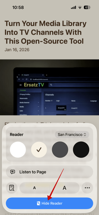 Forcer le mode lecture Safari Masquer le lecteur