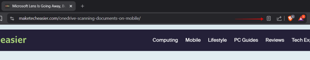 Accéder au mode Lecteur depuis la barre d’adresse dans Brave.