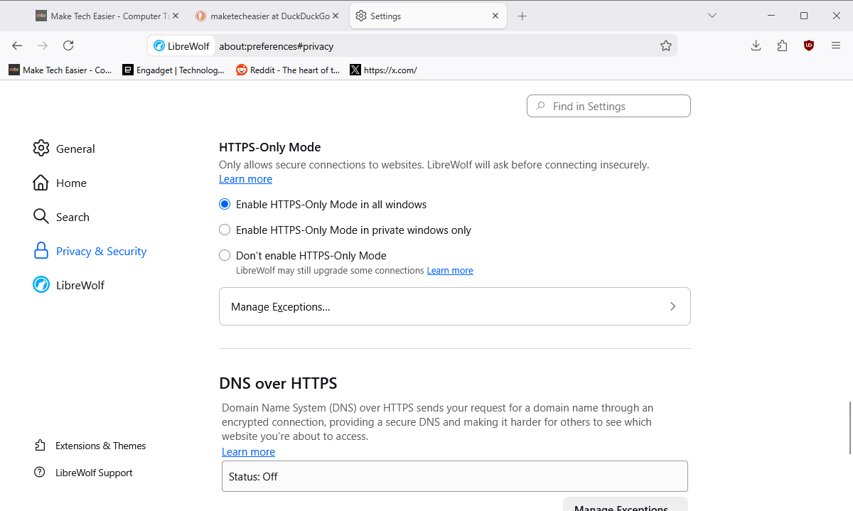 Mode Http uniquement Librewolf
