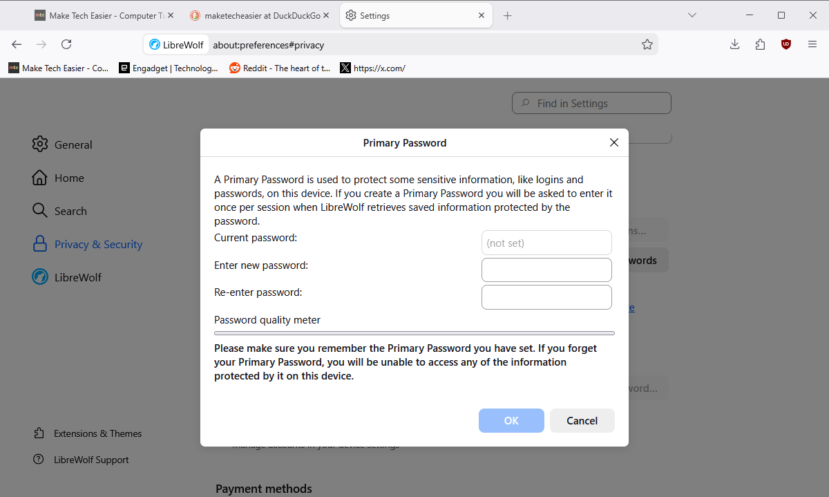 Mot de passe primaire Librewolf
