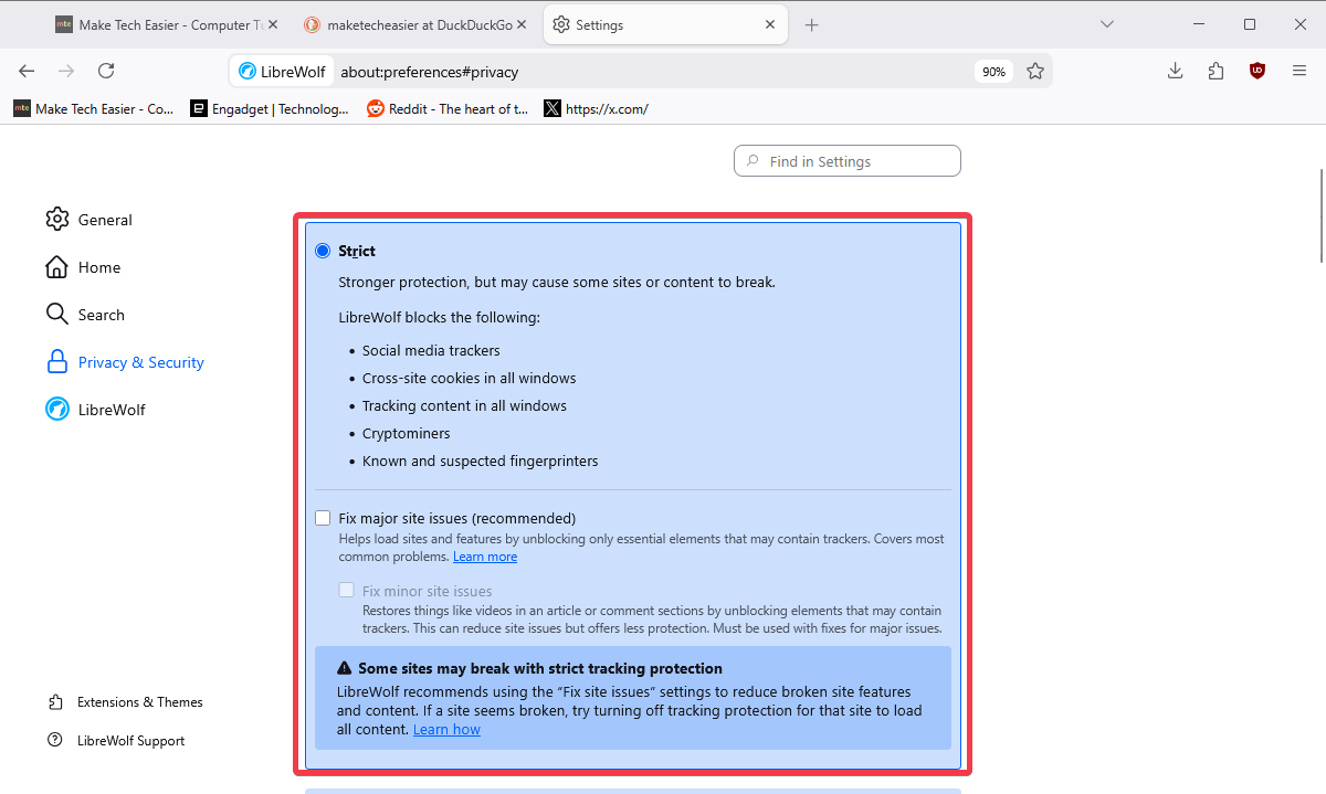Avertissement en mode strict concernant la rupture de site