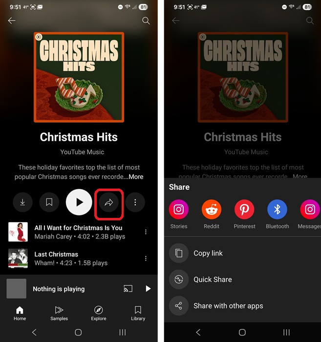 Partager une playlist YouTube Music.