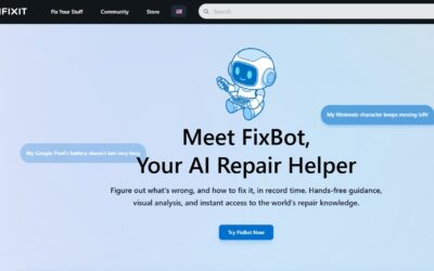 FixBot homepage with sample questions.