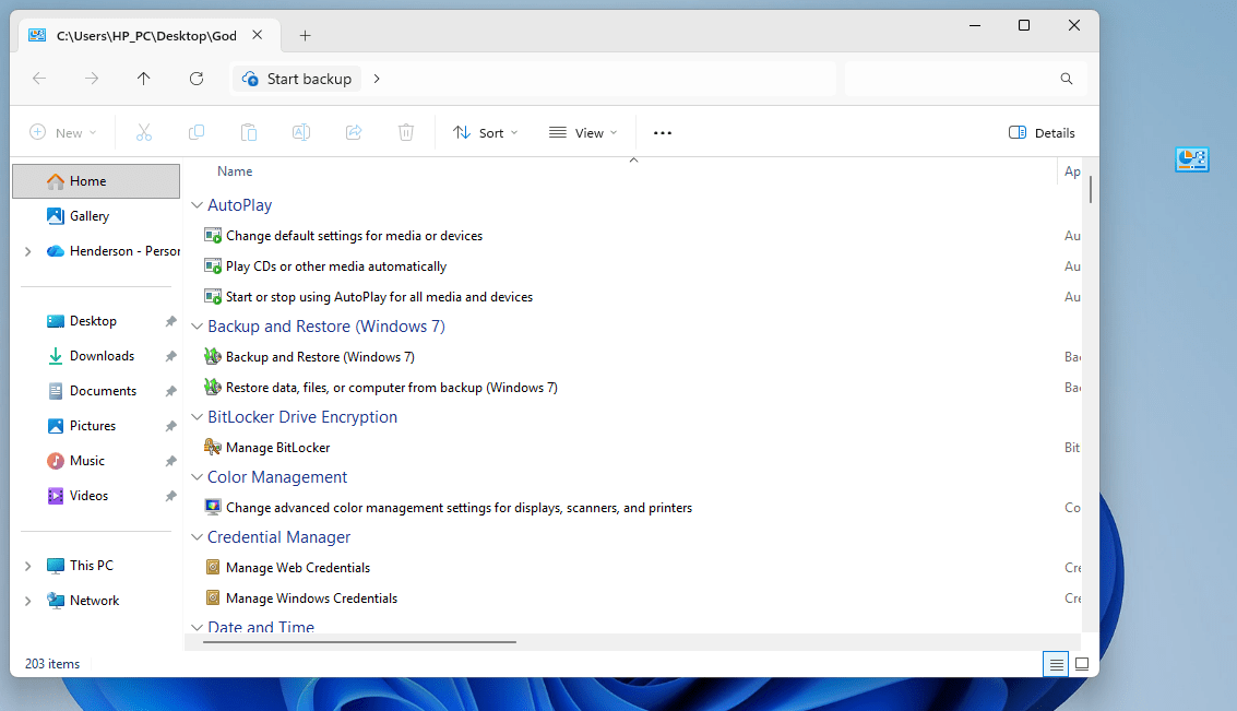 Mode Dieu de Windows 11
