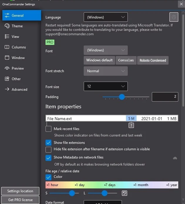 Modification des paramètres pour personnaliser l'application.